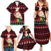 Guinea Christmas Family Matching Summer Maxi Dress and Hawaiian Shirt with Festive Dove String Lights and Red Black Holiday Pattern - Wonder Print Shop