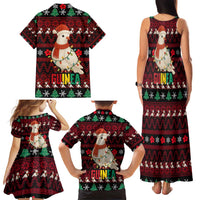 Guinea Christmas Family Matching Tank Maxi Dress and Hawaiian Shirt with Festive Dove String Lights and Red Black Holiday Pattern - Wonder Print Shop