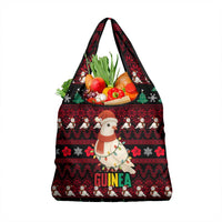 Guinea Christmas Grocery Bag with Festive Dove String Lights and Red Black Holiday Pattern - Wonder Print Shop