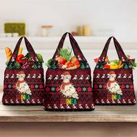 Guinea Christmas Grocery Bag with Festive Dove String Lights and Red Black Holiday Pattern - Wonder Print Shop