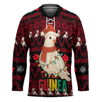 Guinea Christmas Hockey Jersey with Festive Dove String Lights and Red Black Holiday Pattern - Wonder Print Shop