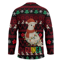 Guinea Christmas Hockey Jersey with Festive Dove String Lights and Red Black Holiday Pattern - Wonder Print Shop