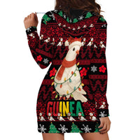 Guinea Christmas Hoodie Dress with Festive Dove String Lights and Red Black Holiday Pattern - Wonder Print Shop