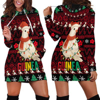 Guinea Christmas Hoodie Dress with Festive Dove String Lights and Red Black Holiday Pattern - Wonder Print Shop