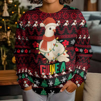 Guinea Christmas Kid Ugly Christmas Sweater with Festive Dove String Lights and Red Black Holiday Pattern - Wonder Print Shop