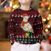 Guinea Christmas Kid Ugly Christmas Sweater with Festive Dove String Lights and Red Black Holiday Pattern - Wonder Print Shop