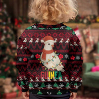 Guinea Christmas Kid Ugly Christmas Sweater with Festive Dove String Lights and Red Black Holiday Pattern - Wonder Print Shop
