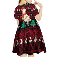 Guinea Christmas Kid Short Sleeve Dress with Festive Dove String Lights and Red Black Holiday Pattern - Wonder Print Shop