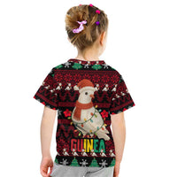 Guinea Christmas Kid T Shirt with Festive Dove String Lights and Red Black Holiday Pattern - Wonder Print Shop