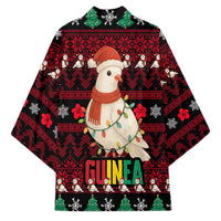 Guinea Christmas Kimono with Festive Dove String Lights and Red Black Holiday Pattern - Wonder Print Shop