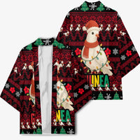 Guinea Christmas Kimono with Festive Dove String Lights and Red Black Holiday Pattern - Wonder Print Shop