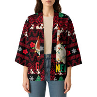 Guinea Christmas Kimono with Festive Dove String Lights and Red Black Holiday Pattern - Wonder Print Shop