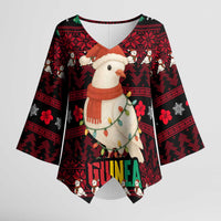 Guinea Christmas Kimono Sleeve Blouse with Festive Dove String Lights and Red Black Holiday Pattern - Wonder Print Shop