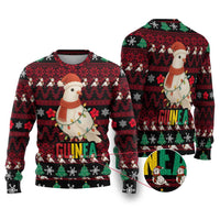 Guinea Christmas Ugly Christmas Sweater with Festive Dove String Lights and Red Black Holiday Pattern - Wonder Print Shop