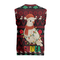 Guinea Christmas Knitted V-Neck Vest with Festive Dove String Lights and Red Black Holiday Pattern - Wonder Print Shop