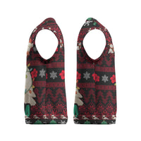 Guinea Christmas Knitted V-Neck Vest with Festive Dove String Lights and Red Black Holiday Pattern - Wonder Print Shop