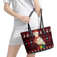 Guinea Christmas Leather Tote Bag with Festive Dove String Lights and Red Black Holiday Pattern - Wonder Print Shop