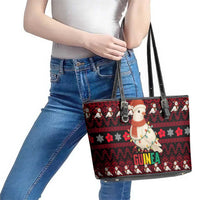 Guinea Christmas Leather Tote Bag with Festive Dove String Lights and Red Black Holiday Pattern - Wonder Print Shop
