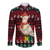 Guinea Christmas Long Sleeve Button Shirt with Festive Dove String Lights and Red Black Holiday Pattern - Wonder Print Shop