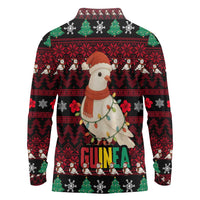 Guinea Christmas Long Sleeve Polo Shirt with Festive Dove String Lights and Red Black Holiday Pattern - Wonder Print Shop
