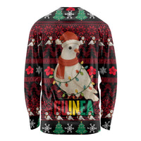 Guinea Christmas Long Sleeve Shirt with Festive Dove String Lights and Red Black Holiday Pattern - Wonder Print Shop
