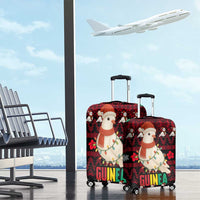 Guinea Christmas Luggage Cover with Festive Dove String Lights and Red Black Holiday Pattern - Wonder Print Shop