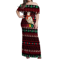 Guinea Christmas Off Shoulder Maxi Dress with Festive Dove String Lights and Red Black Holiday Pattern - Wonder Print Shop