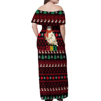 Guinea Christmas Off Shoulder Maxi Dress with Festive Dove String Lights and Red Black Holiday Pattern - Wonder Print Shop