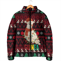Guinea Christmas Padded Jacket with Festive Dove String Lights and Red Black Holiday Pattern - Wonder Print Shop