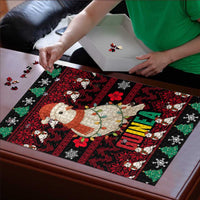 Guinea Christmas Puzzle with Festive Dove String Lights and Red Black Holiday Pattern - Wonder Print Shop