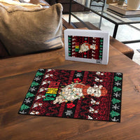 Guinea Christmas Puzzle with Festive Dove String Lights and Red Black Holiday Pattern - Wonder Print Shop