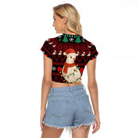 Guinea Christmas Raglan Cropped T Shirt with Festive Dove String Lights and Red Black Holiday Pattern - Wonder Print Shop