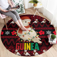 Guinea Christmas Round Carpet with Festive Dove String Lights and Red Black Holiday Pattern - Wonder Print Shop
