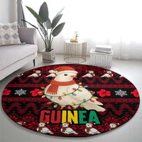 Guinea Christmas Round Carpet with Festive Dove String Lights and Red Black Holiday Pattern - Wonder Print Shop