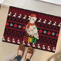 Guinea Christmas Rubber Doormat with Festive Dove String Lights and Red Black Holiday Pattern - Wonder Print Shop