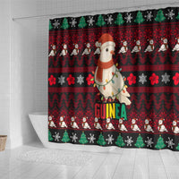 Guinea Christmas Shower Curtain with Festive Dove String Lights and Red Black Holiday Pattern - Wonder Print Shop