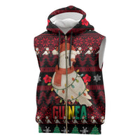 Guinea Christmas Sleeveless Zip Hoodie with Festive Dove String Lights and Red Black Holiday Pattern - Wonder Print Shop