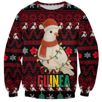 Guinea Christmas Sweatshirt with Festive Dove String Lights and Red Black Holiday Pattern - Wonder Print Shop