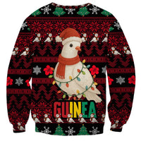 Guinea Christmas Sweatshirt with Festive Dove String Lights and Red Black Holiday Pattern - Wonder Print Shop