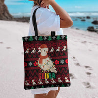 Guinea Christmas Tote Bag with Festive Dove String Lights and Red Black Holiday Pattern - Wonder Print Shop