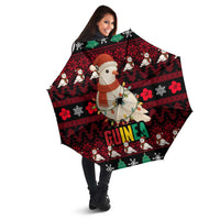 Guinea Christmas Umbrella with Festive Dove String Lights and Red Black Holiday Pattern - Wonder Print Shop