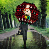 Guinea Christmas Umbrella with Festive Dove String Lights and Red Black Holiday Pattern - Wonder Print Shop