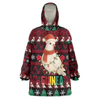 Guinea Christmas Wearable Blanket Hoodie with Festive Dove String Lights and Red Black Holiday Pattern - Wonder Print Shop