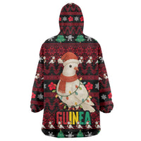 Guinea Christmas Wearable Blanket Hoodie with Festive Dove String Lights and Red Black Holiday Pattern - Wonder Print Shop