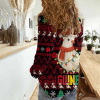 Guinea Christmas Women Casual Shirt with Festive Dove String Lights and Red Black Holiday Pattern - Wonder Print Shop