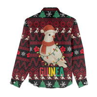 Guinea Christmas Women Casual Shirt with Festive Dove String Lights and Red Black Holiday Pattern - Wonder Print Shop