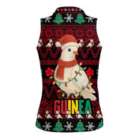 Guinea Christmas Women Sleeveless Polo Shirt with Festive Dove String Lights and Red Black Holiday Pattern - Wonder Print Shop