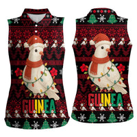 Guinea Christmas Women Sleeveless Polo Shirt with Festive Dove String Lights and Red Black Holiday Pattern - Wonder Print Shop