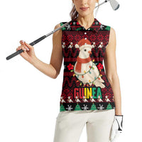 Guinea Christmas Women Sleeveless Polo Shirt with Festive Dove String Lights and Red Black Holiday Pattern - Wonder Print Shop