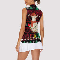 Guinea Christmas Women Sleeveless Polo Shirt with Festive Dove String Lights and Red Black Holiday Pattern - Wonder Print Shop